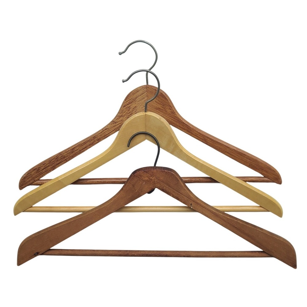 Set of 3 Vintage Wooden Swivel Hook Coat Pants Hangers Mixed Wood‎ Tones